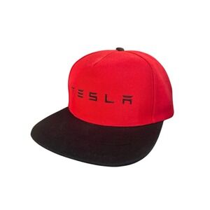 Tesla Logo Baseball Cap Hat Snapback Adjustable OSFM Red Black